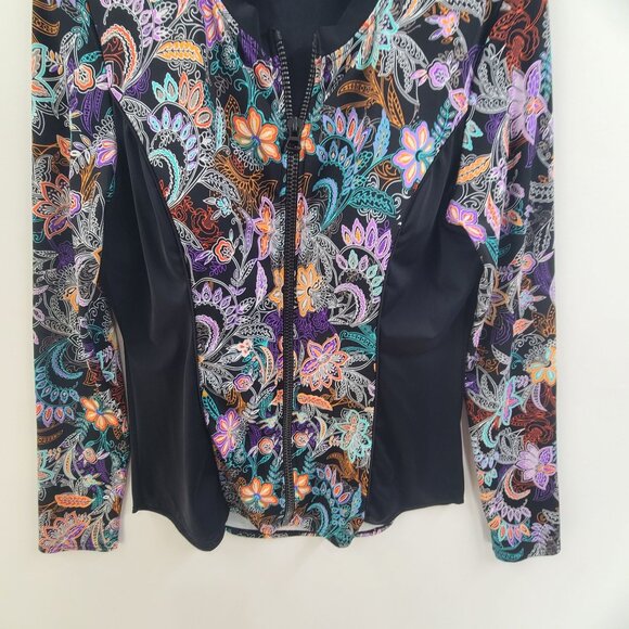 fit 4 u Sz 16  Long Sleeve Top Zip Up Swimwear Jacket Built in Bra 505252 Paisle - Picture 2 of 7